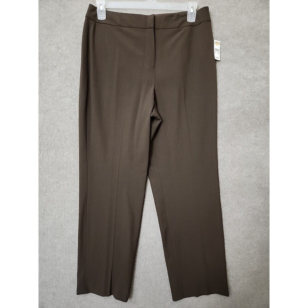 Talbots Dress Pants Womens 14 Brown Straight Leg Stretch Career Office NEW